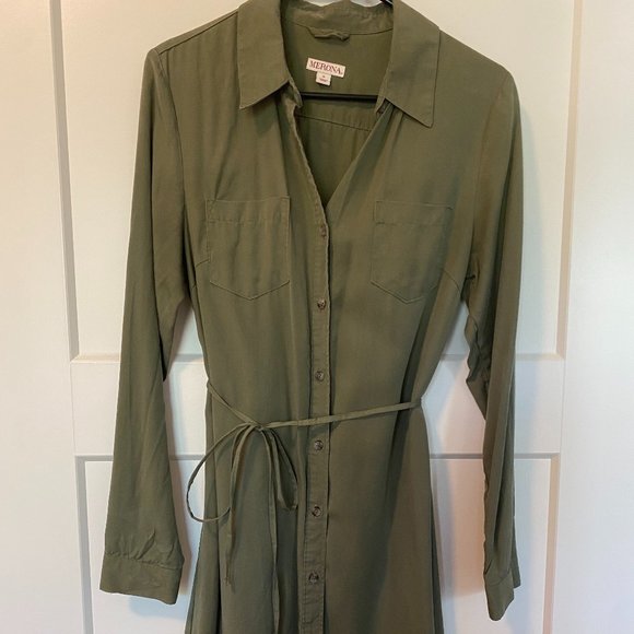 Merona Green Button Down Long Sleeves Shirt Dress - Picture 1 of 2